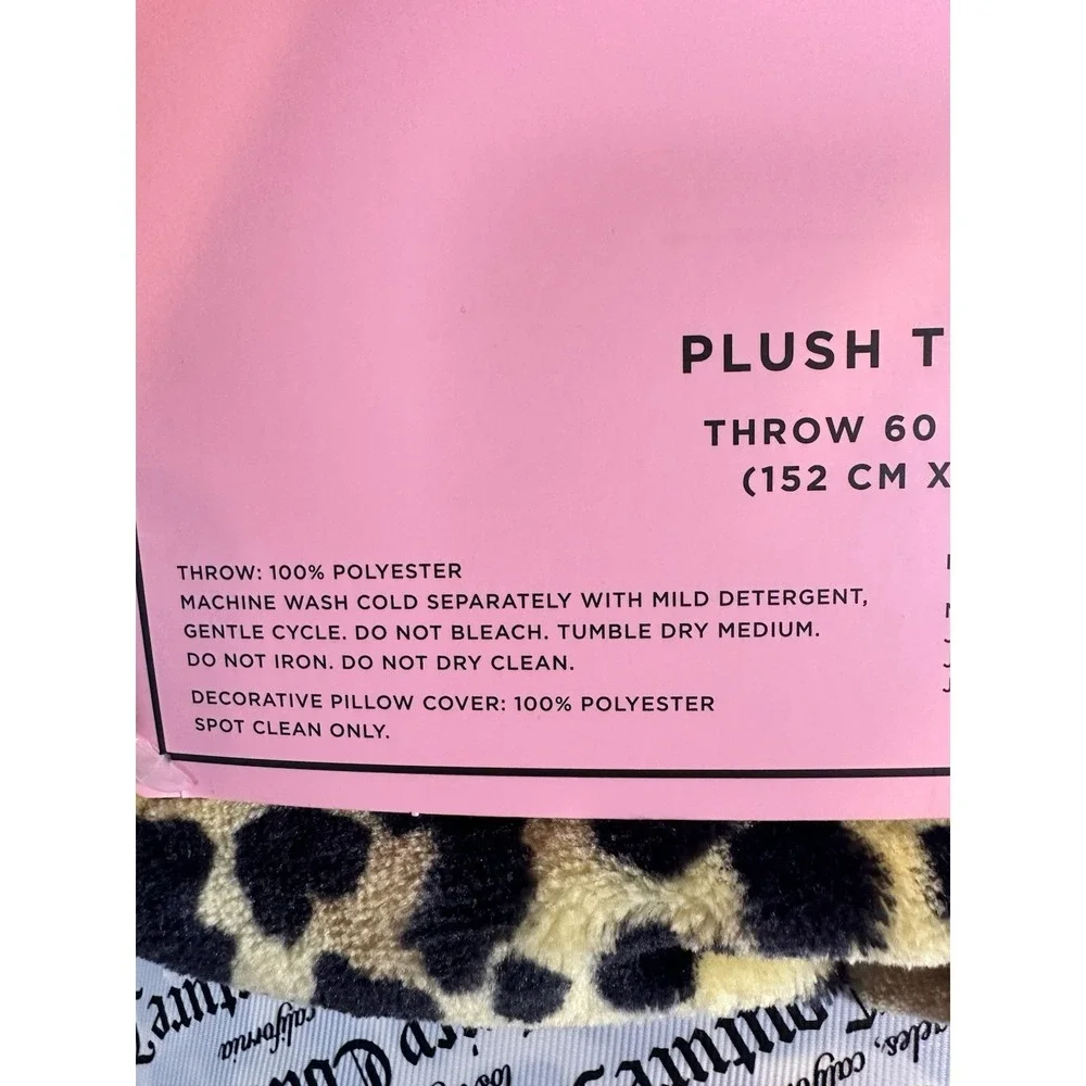 Juicy Couture Leopard Throw Blanket Heart Pillow Set Pink Ruffle 2pc